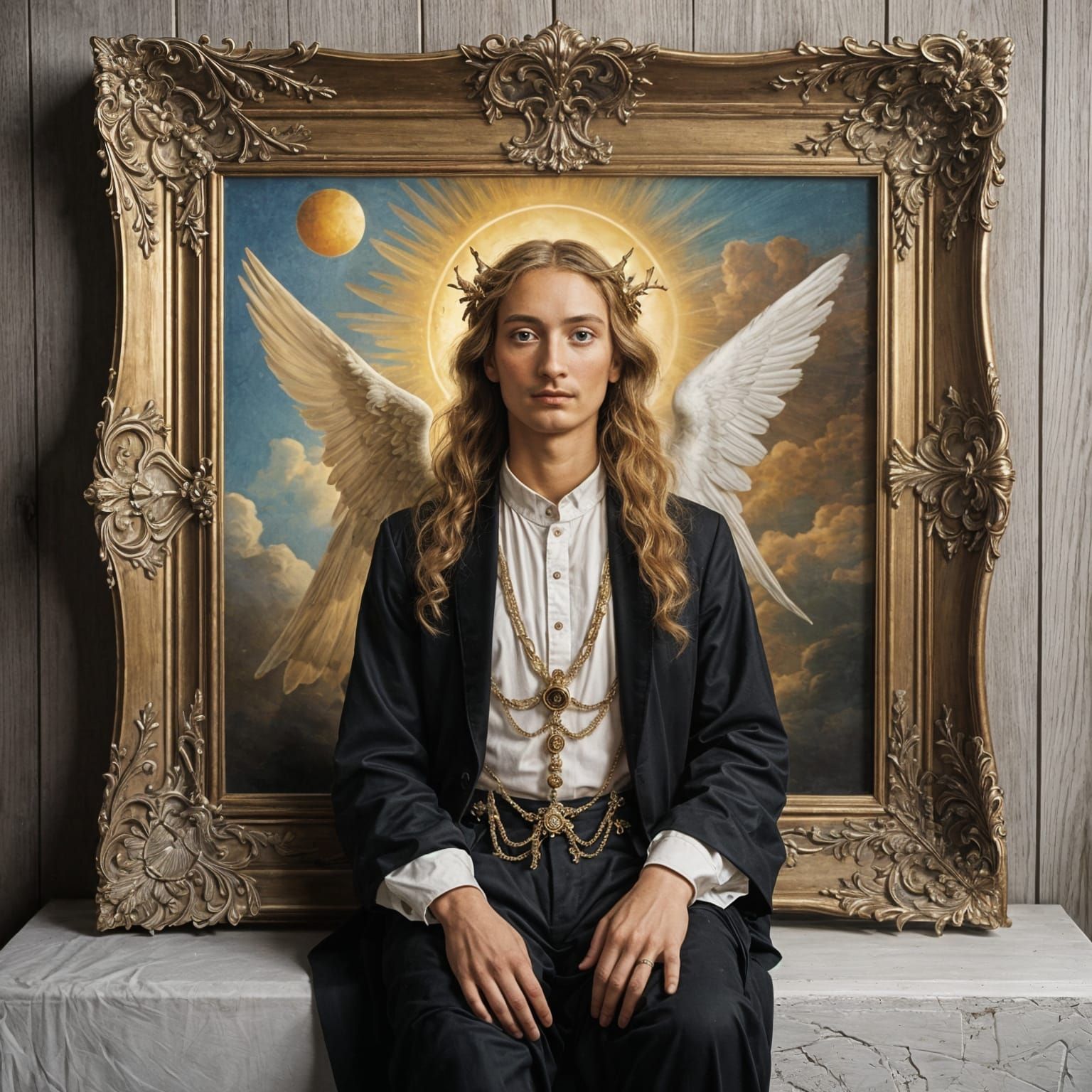 Surreal Renaissance Angel in Ornate Frame