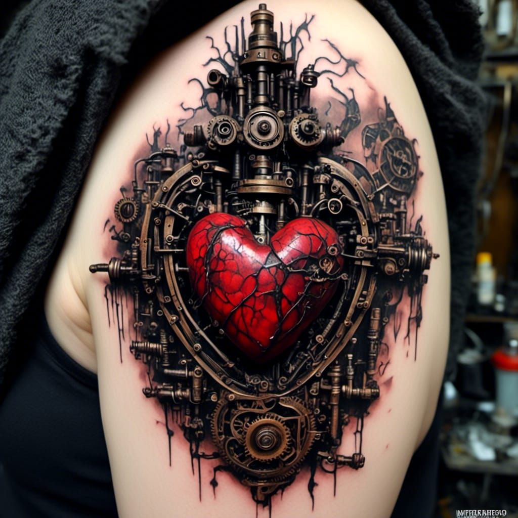Mechanical Sacred Heart Tattoo Design