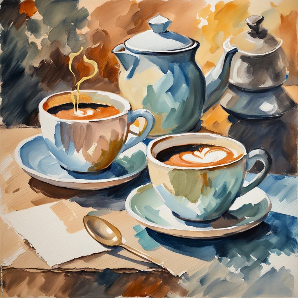 Romantic Coffee Table Still Life in Gouache Style