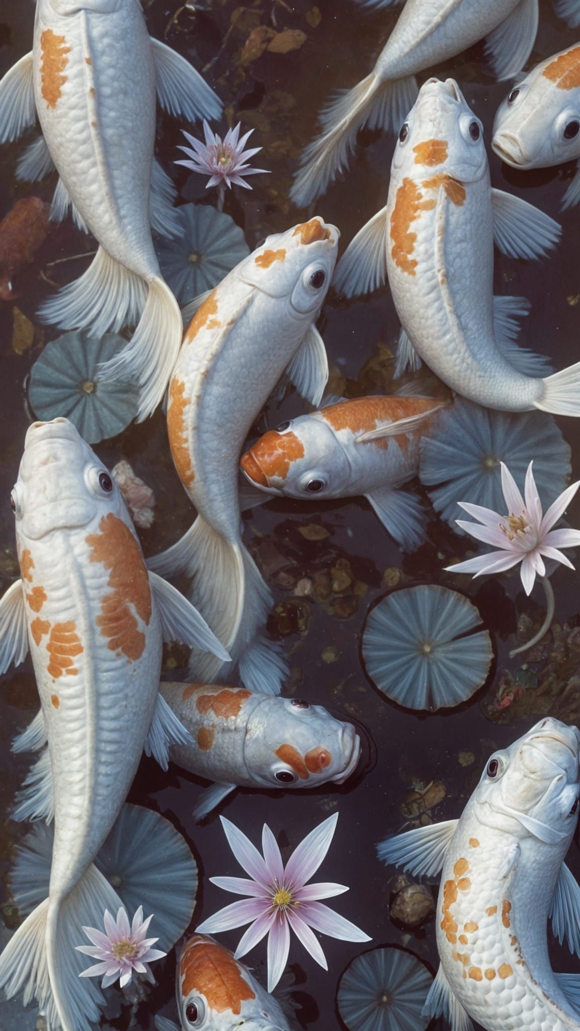 Goofy Carp Crowd a Pond