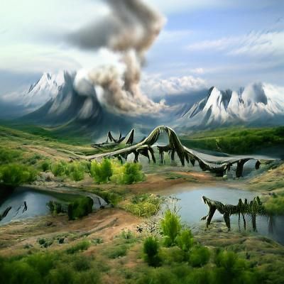 Dinosaur-Ruled Prehistoric Forest: Detailed Matte Painting