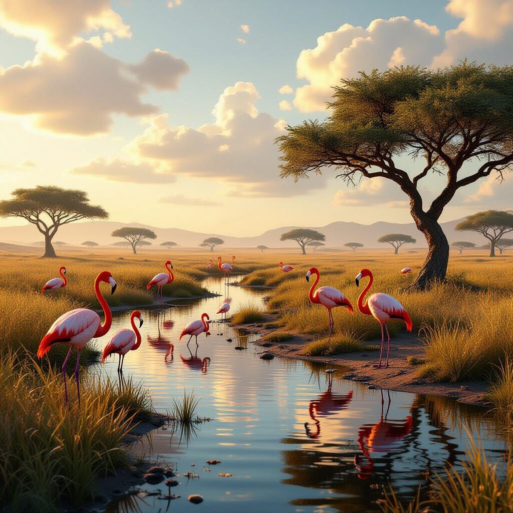 African Savannah Flamingos in Epic 3D Style