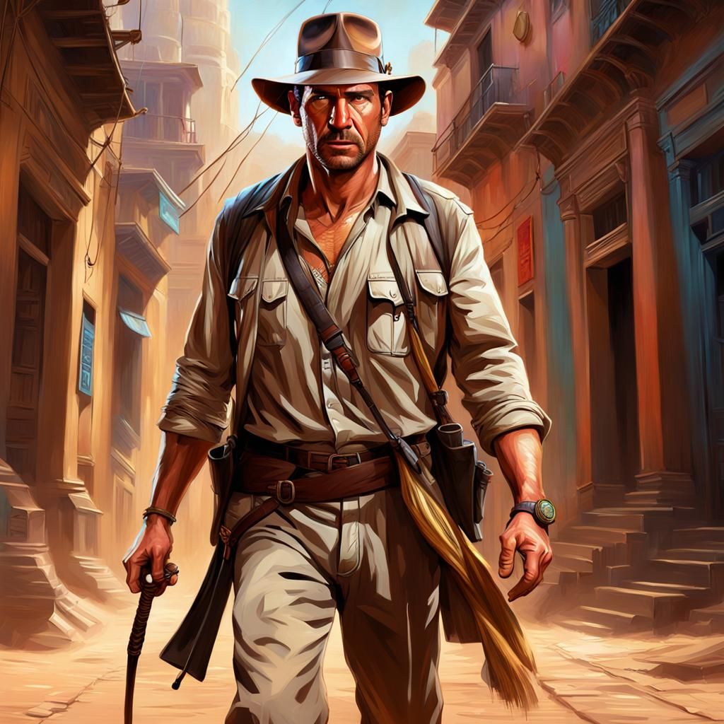 Indiana Jones Walking with Whip: Digital Painting