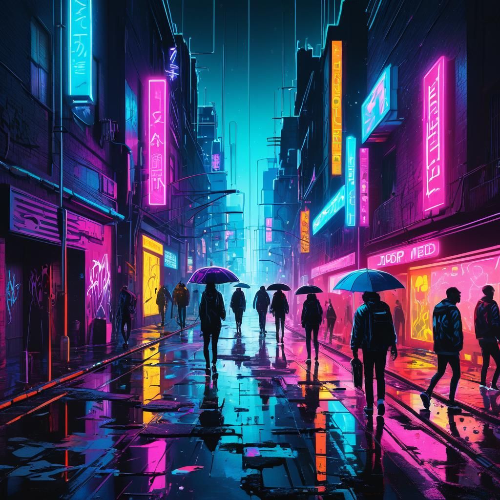Neon Cyberpunk Cityscape Street Art