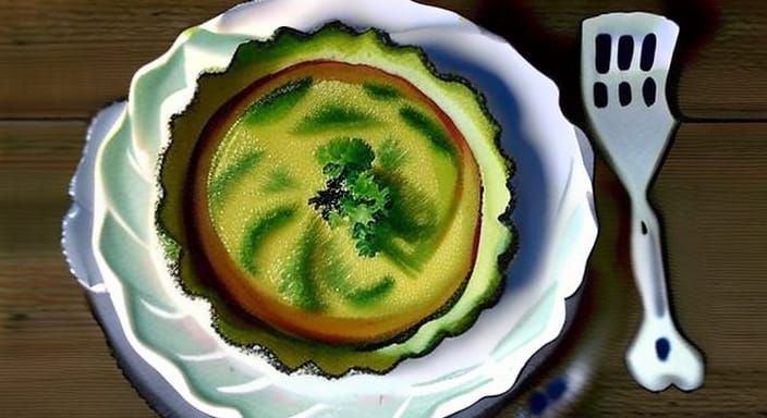 Watercolor Broccoli Quiche on Cream Paper