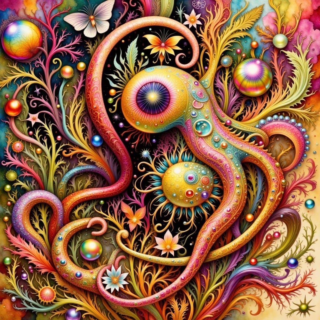 Adorable Baby Floral Octopus with Opalescent Tentacles