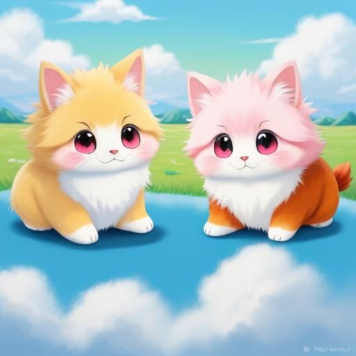 Cute Cartoon Animals Play in Pastel Oil Painting