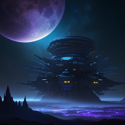 Alien Mothership in Moon Crater: Digital Matte Painting