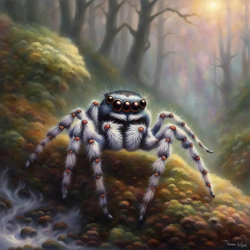 Cute Jumping Spider in Ethereal Fantasy Style