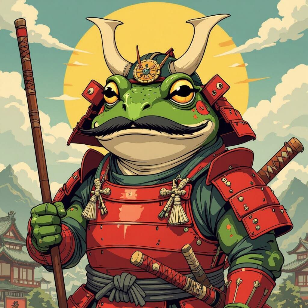 Samurai Bullfrog in Studio Ghibli Style