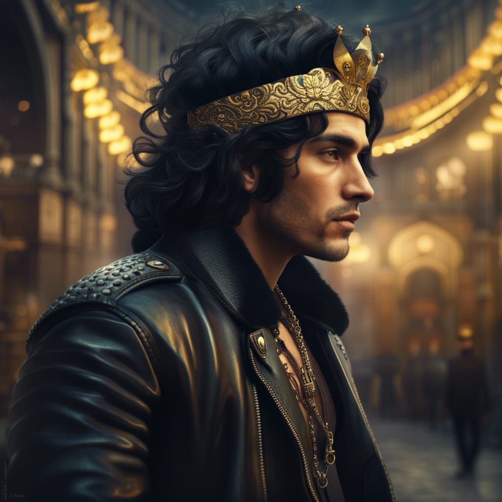 Young Roma Man with Crown in Retro Berlin