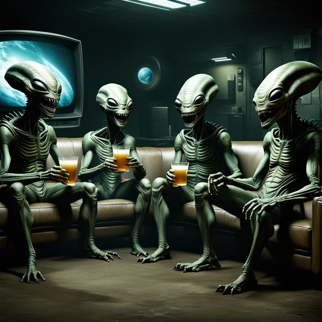 Aliens Watching TV and Drinking Merrily