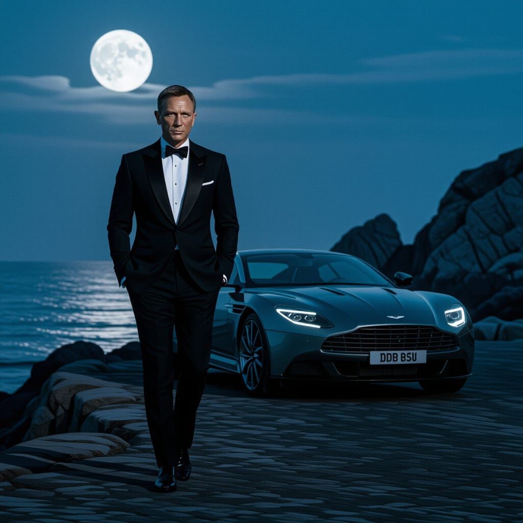James Bond on a Moonlit Coastline