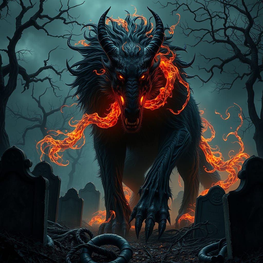 Ethereal Hellhound Emerges from Graveyard Shadows
