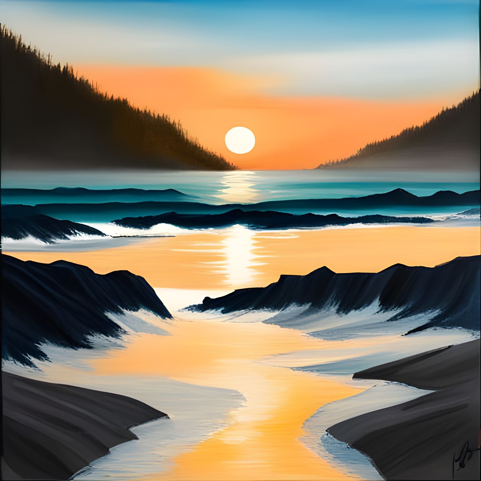 Impressionistic Sunset Over Ocean Cove