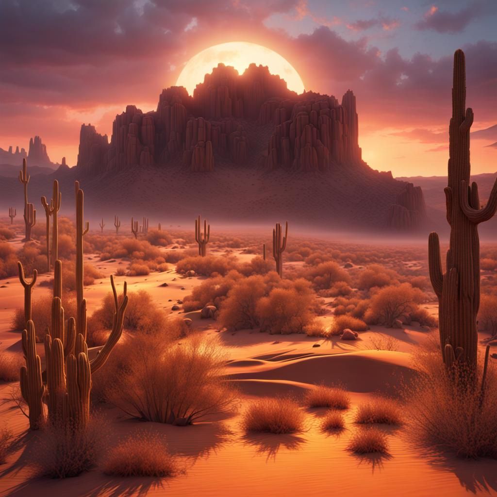 Southwest Desert Sunset in Detailed Matte Painting