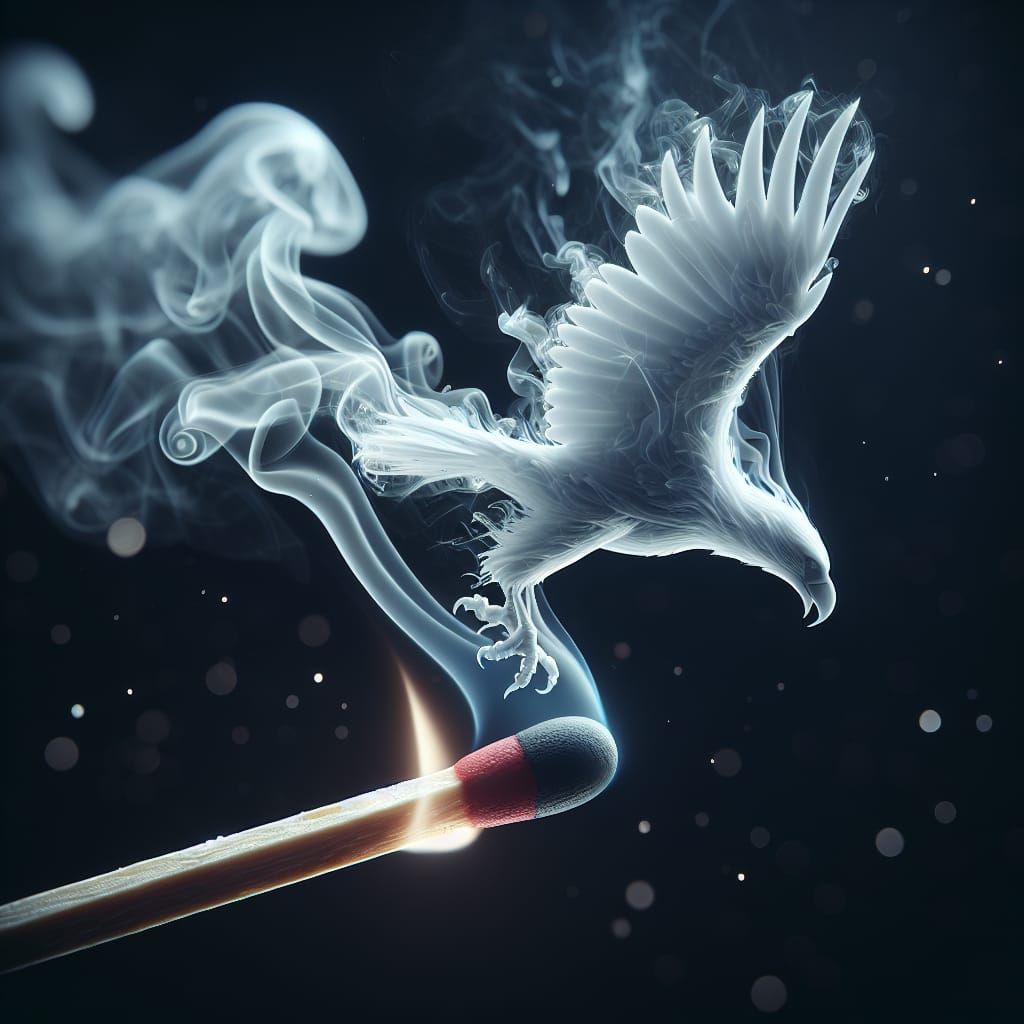 Ethereal Eagle Formed from Matchstick Smoke