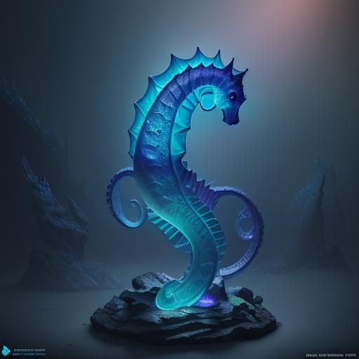 Bioluminescent Glass Seahorse Sculpture in Detailed Matte Pa...