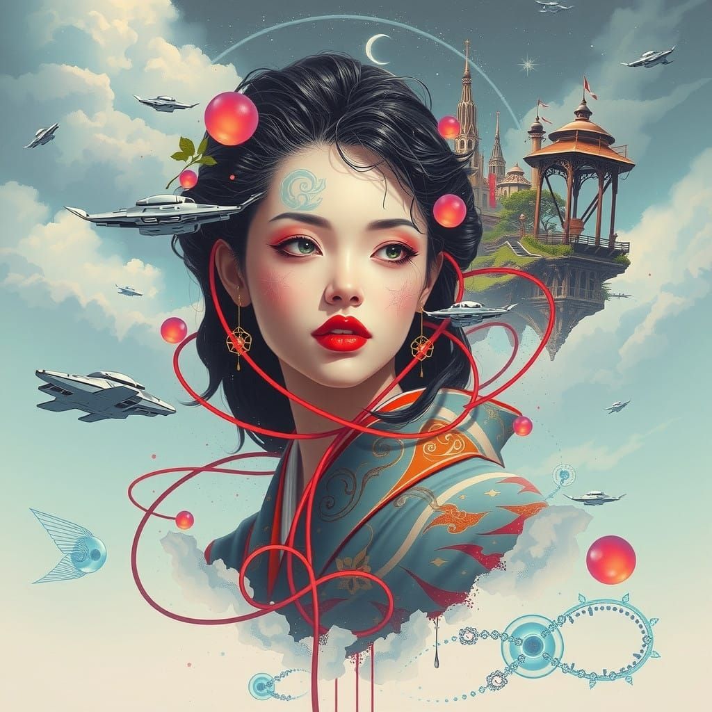 Surreal Goddess of Neon Skies in Futuristic Japanese Art