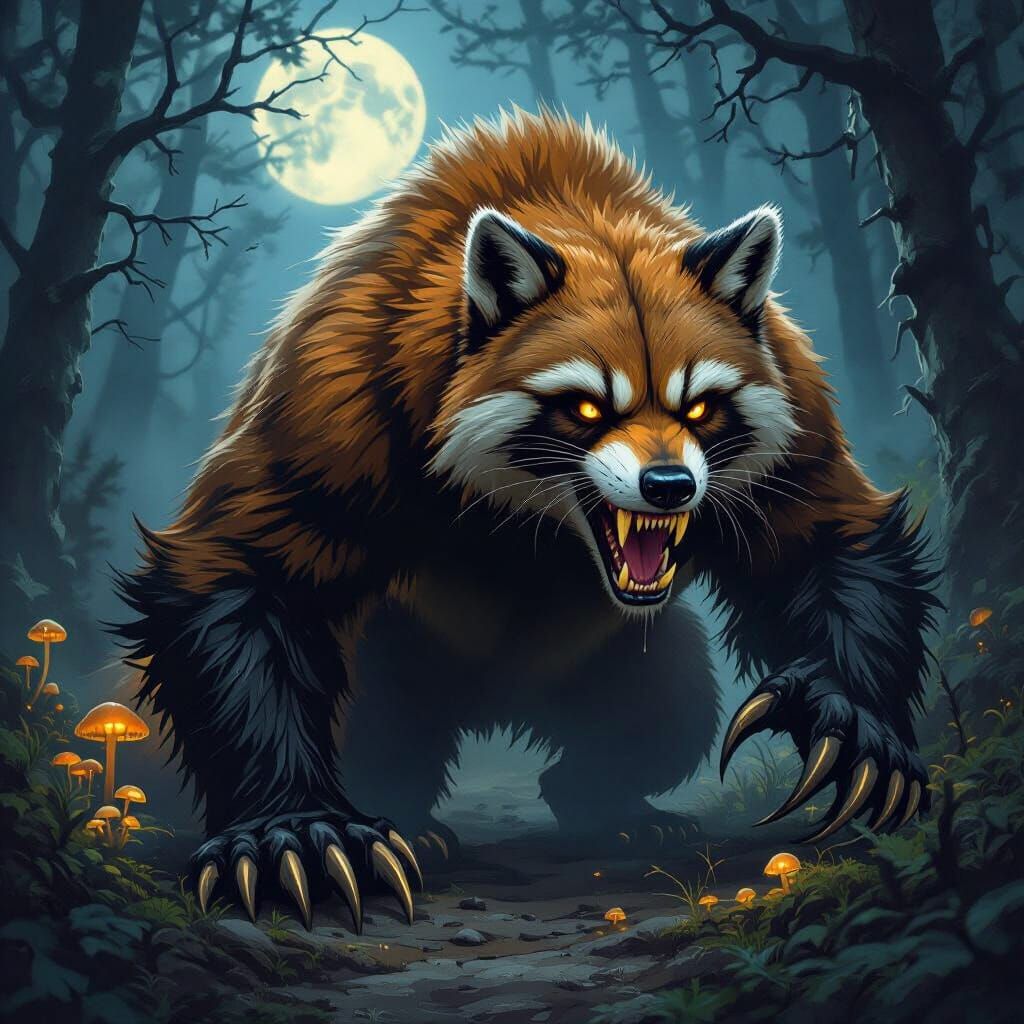 Chimeric Creature in Dark Forest: Fantasy Concept Art