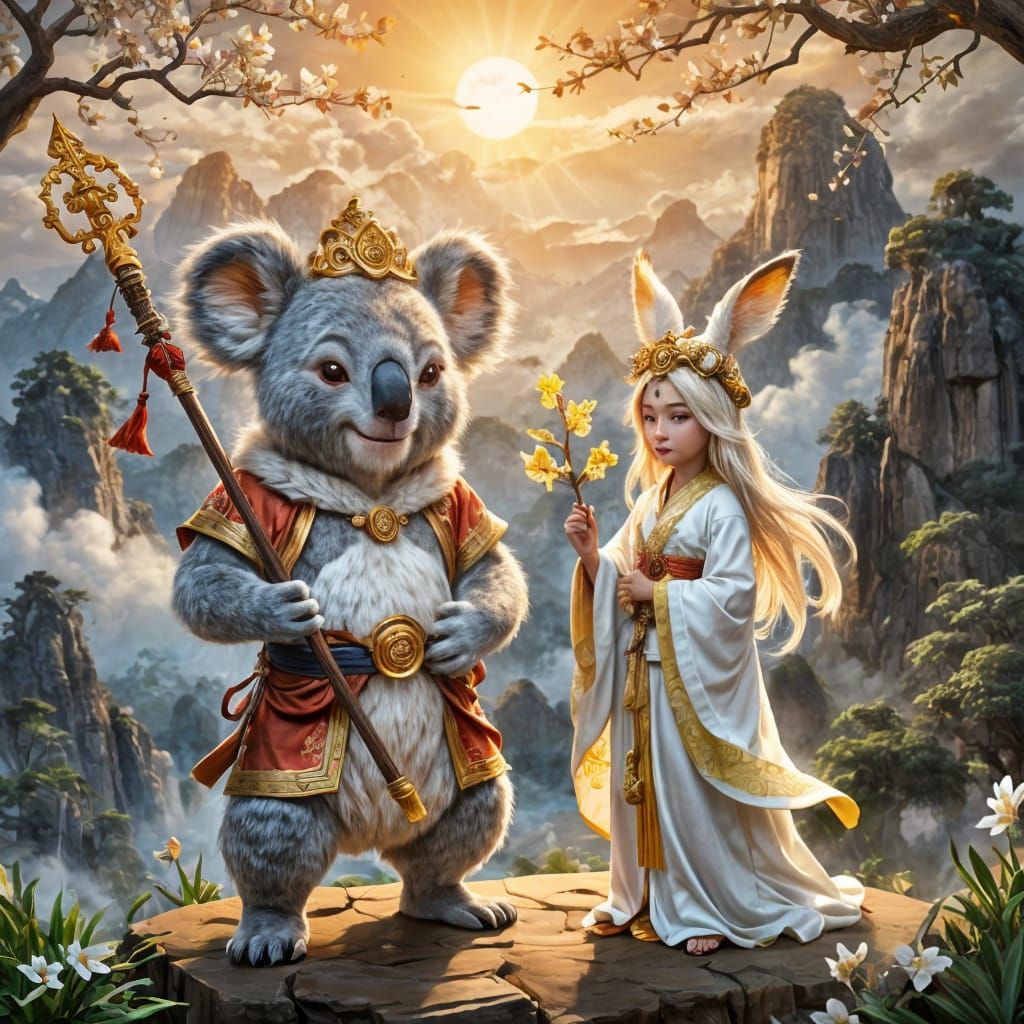 Koala Sun Wukong and Kangaroo Guanyin with Divine Aura