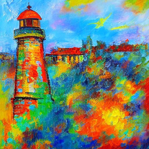 Abstract Lighthouse Painting in Expressionist Style