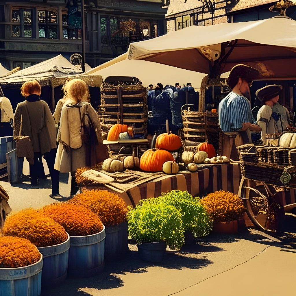 Steampunk Autumn Farmer's Market in Photorealistic Style
