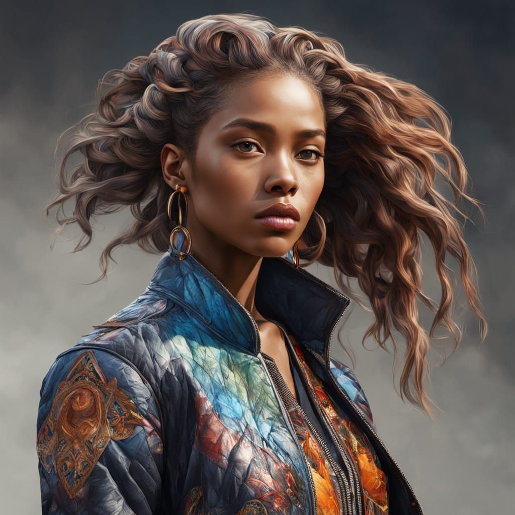 Hyperrealistic Fashion Model in Vibrant Splash Art Style