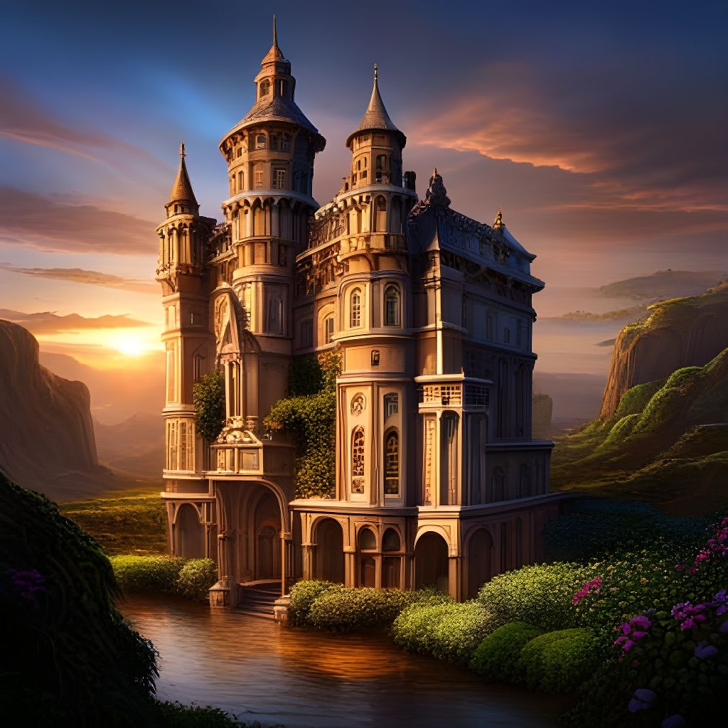 Intricate Castle House at Magic Hour