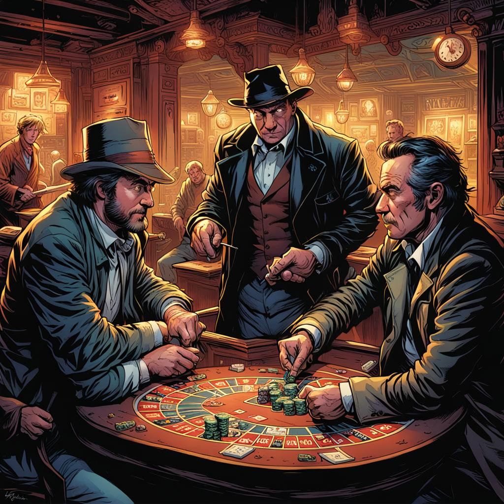 John Boy Walton gambling with Revenooers Mark Brooks and Dan Mumford, comic book art, perfect, smooth