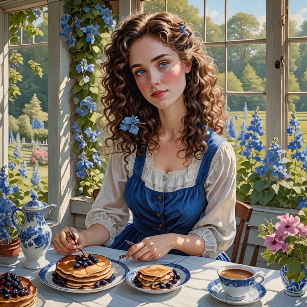 Blueberry Breakfast: A Beautiful Woman in a Cottage Garden