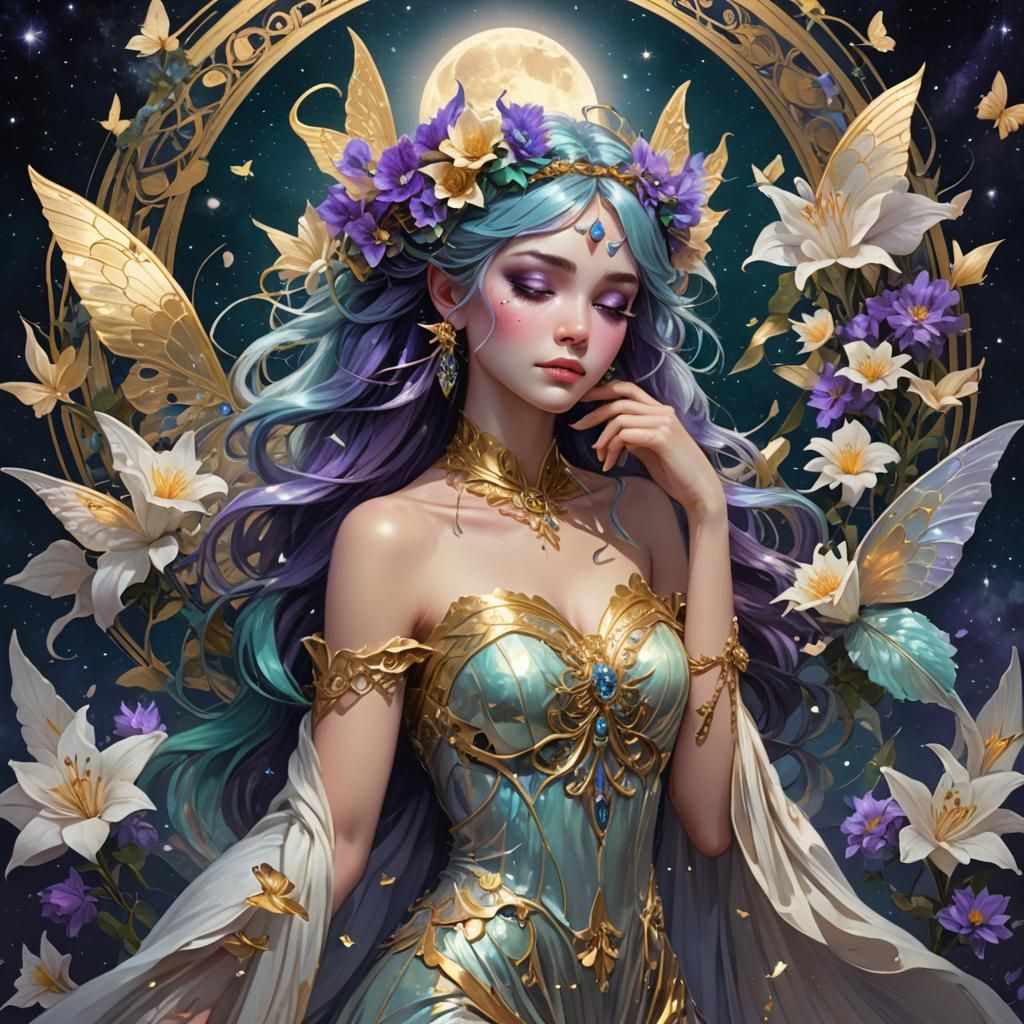 Weeping Fairy with Roses and Butterflies