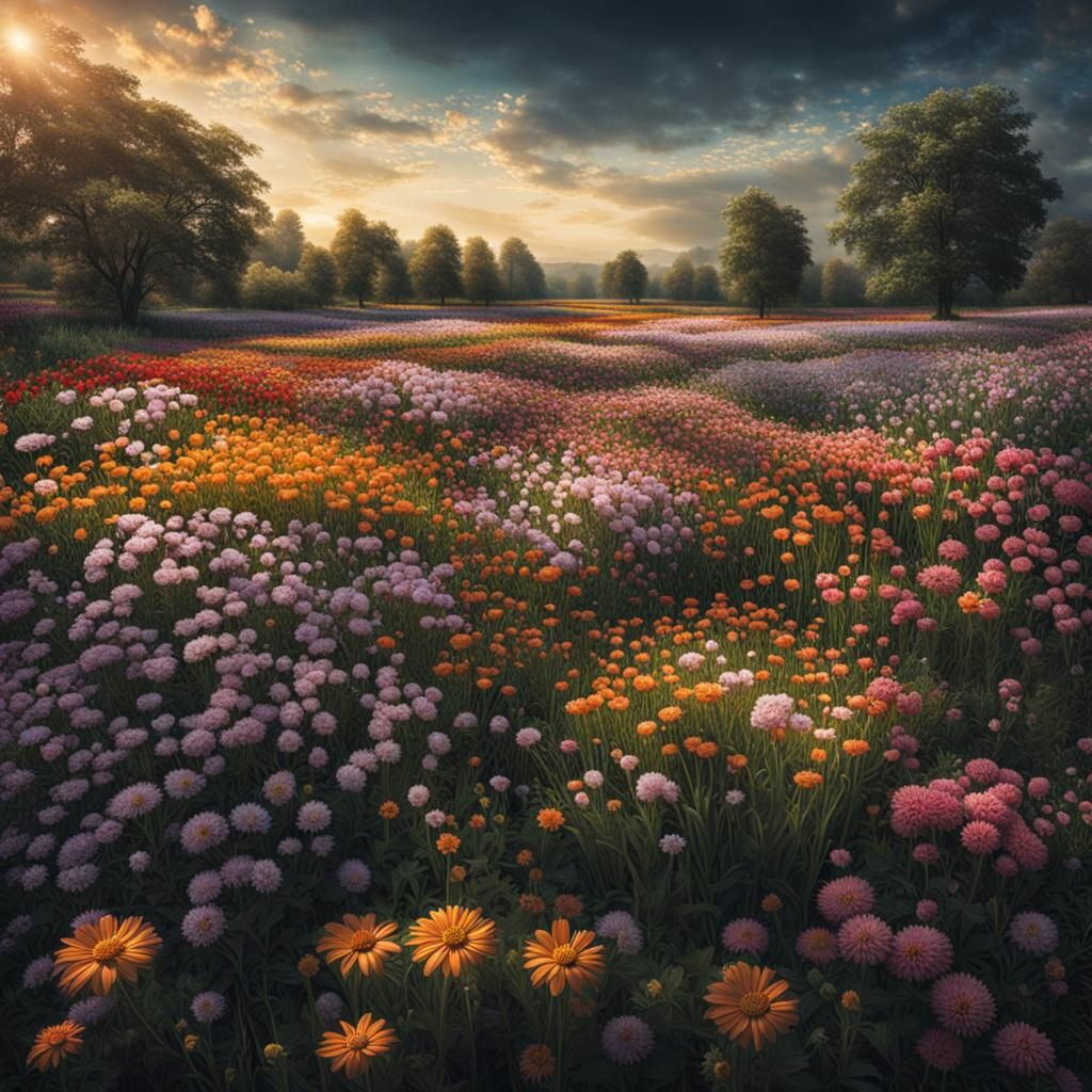 Hyperrealistic Field of Flowers in High Definition