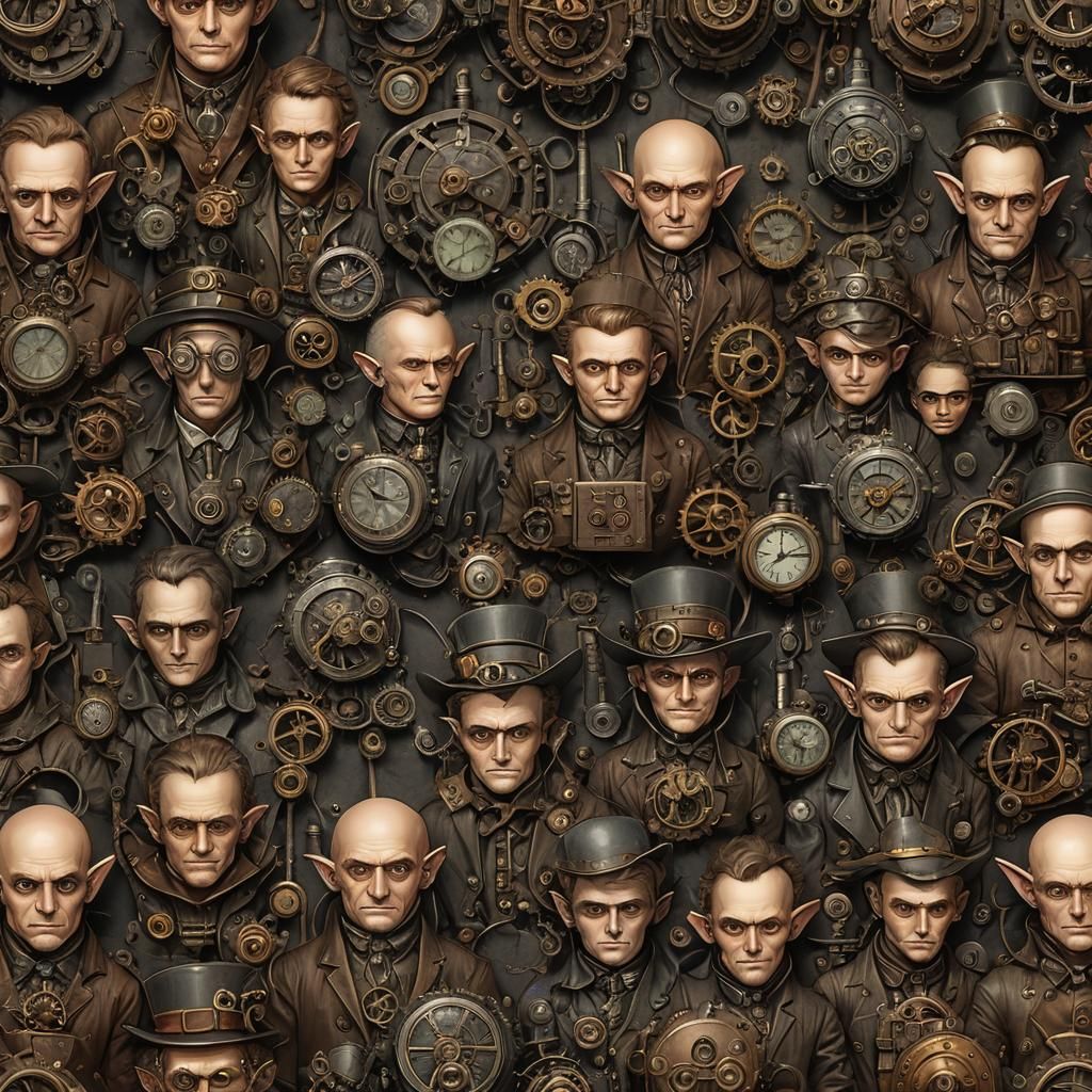 Steampunk Time Box with Bats, Kids, and Elf