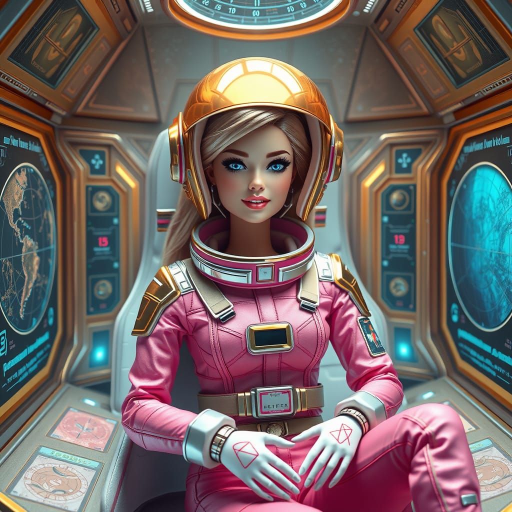 Barbie in Pink Spacesuit: Sci-Fi Digital Art