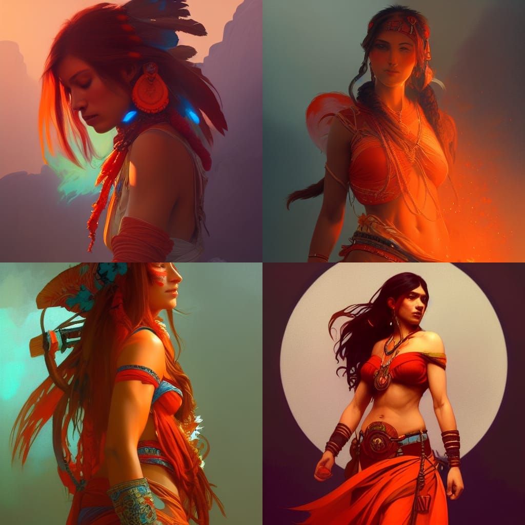 Red Indian Concept Art in Hyperdetailed Lighting