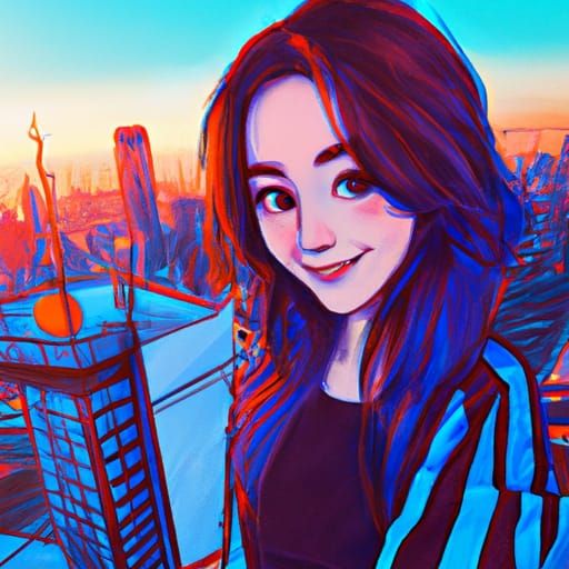 Cyberpunk Sunset Portrait: Girl in Neo Tokyo