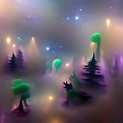 Misty Forest Floating in Space: Surreal AI Art