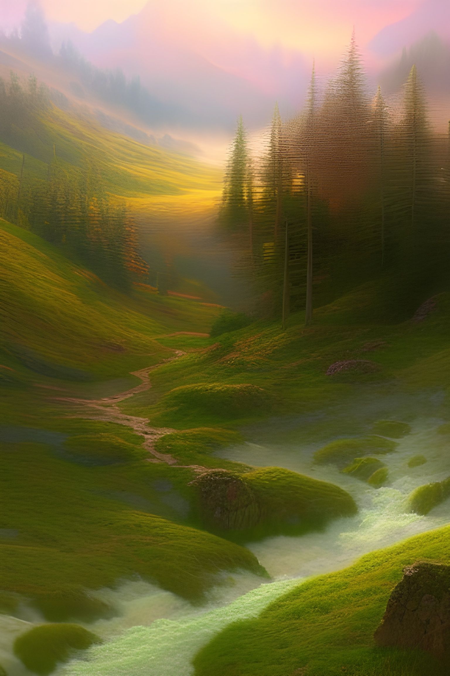 Misty Highland Landscape Oil Painting