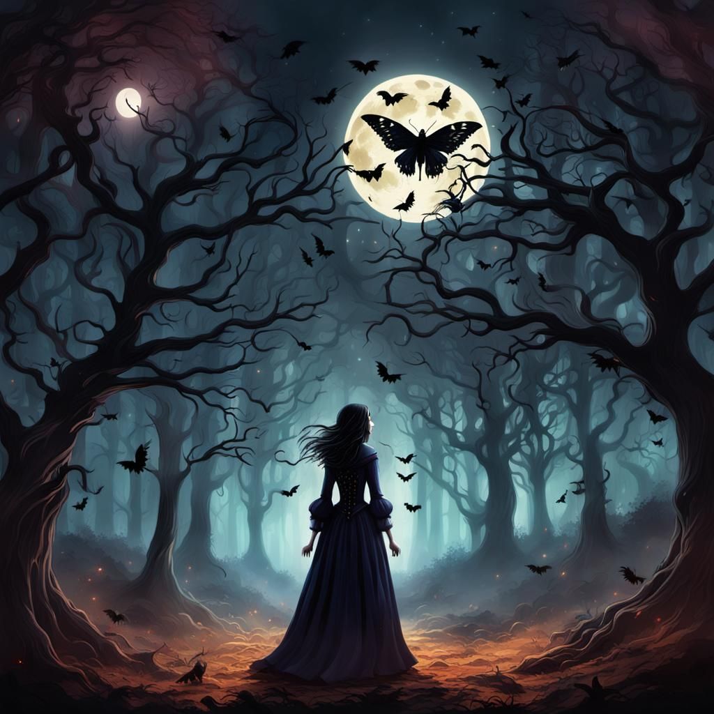 Ethereal Gothic Goddess in Tim Burton Style