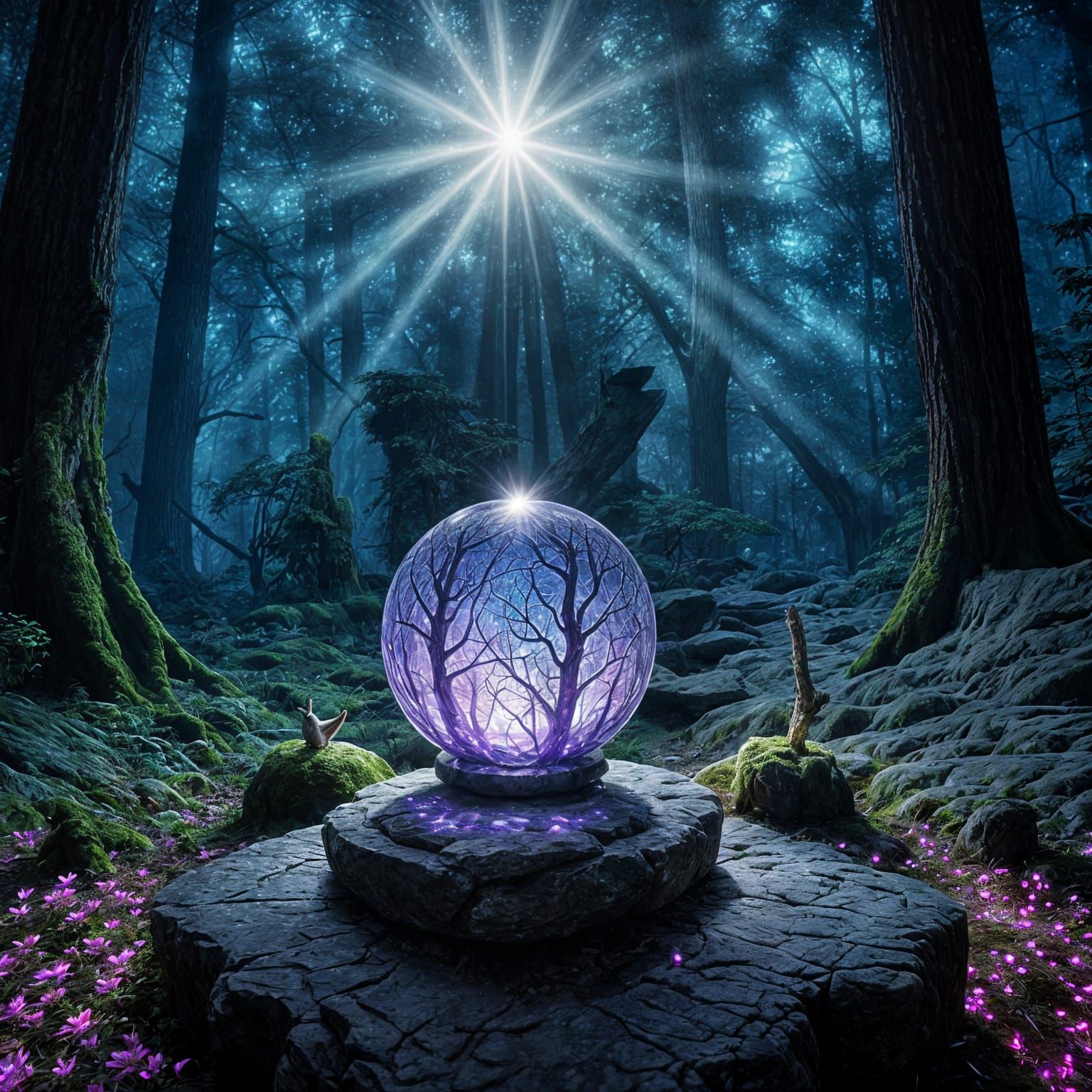 Radiant Crystal Orb on Stone Altar