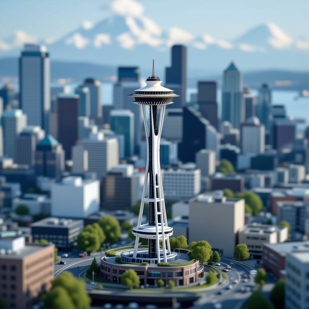 Miniature Tilt-Shift View of Seattle Space Needle
