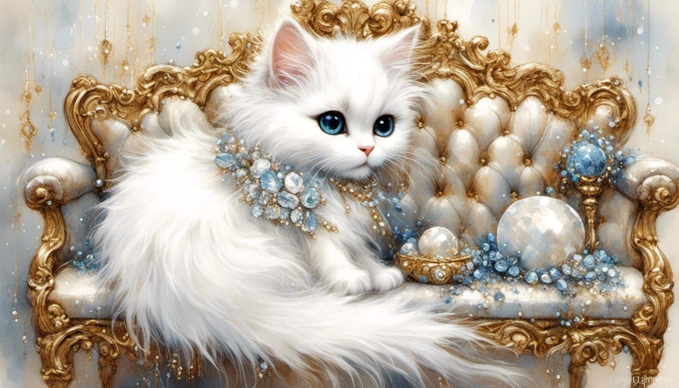 <lora:Cute vintage:1.0> adorable fluffy white chibi cat sitt...