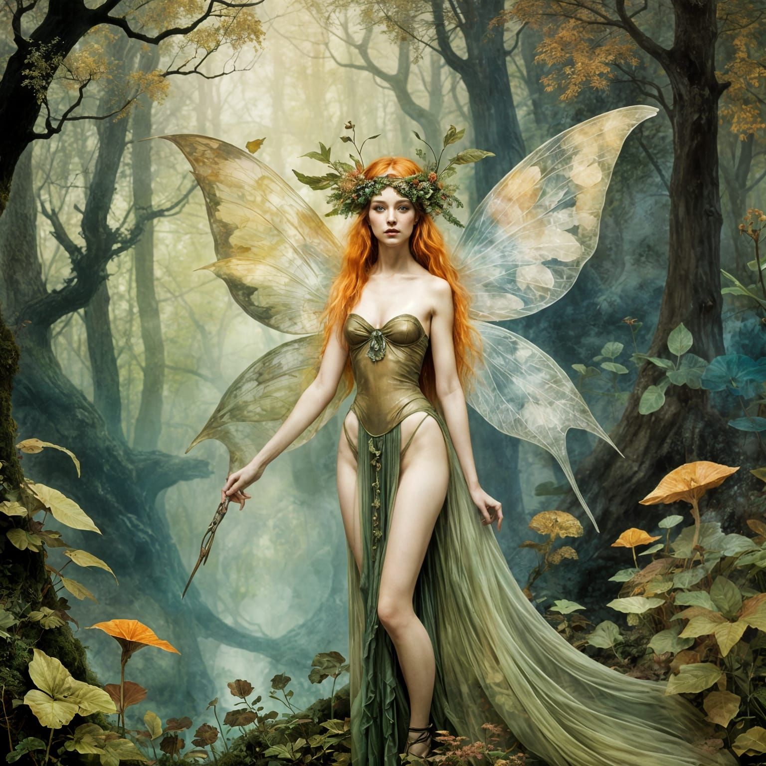Ethereal Seelie Fairy in Enchanted Forest Landscape