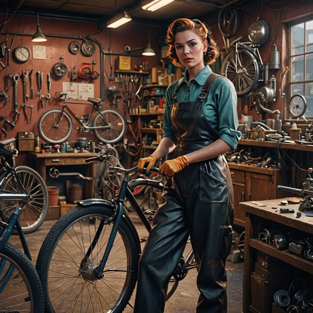 1950s Bicycle Mechanic in Detailed Matte Painting