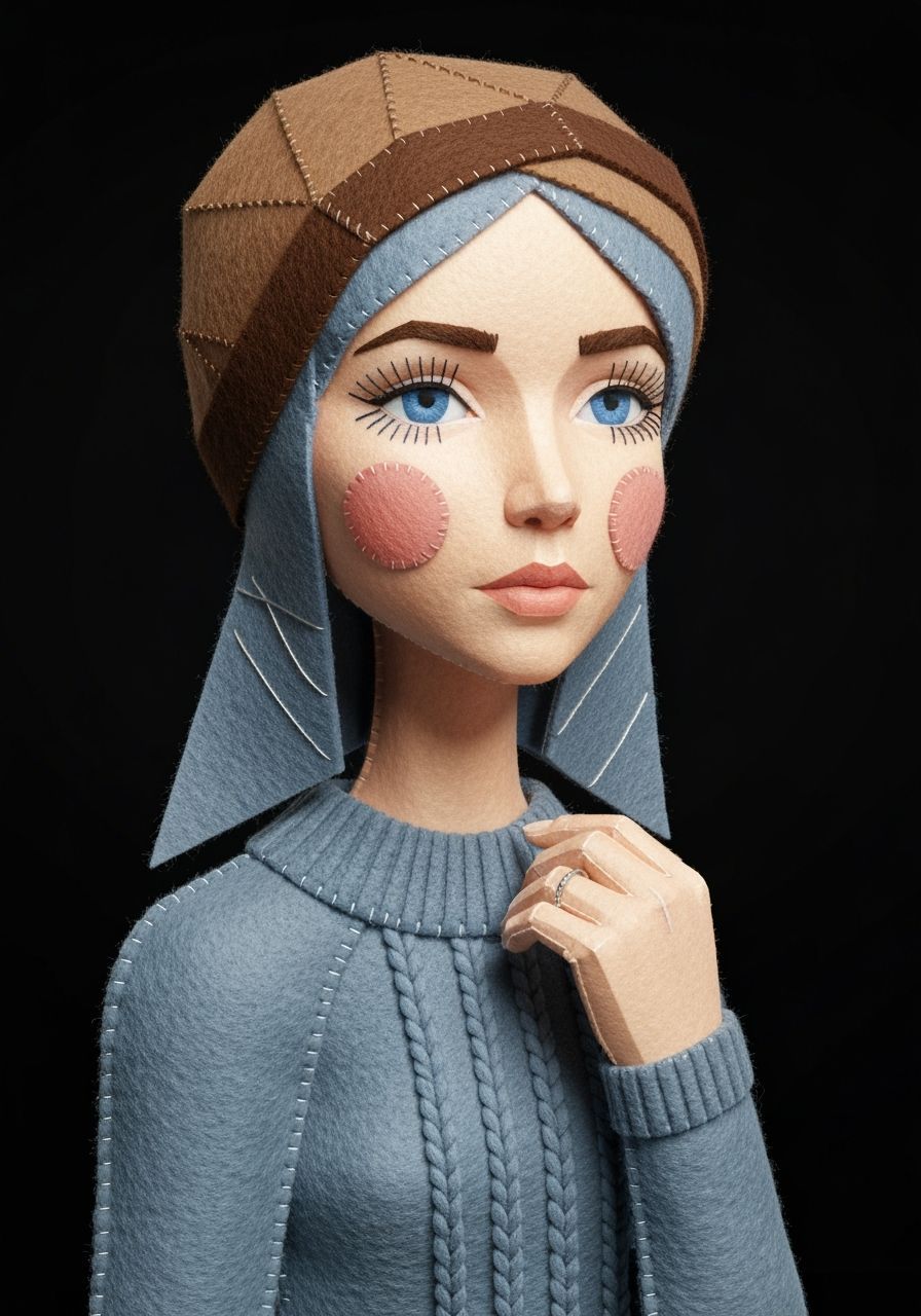 Stylized Low-Poly Felt Portrait on Black