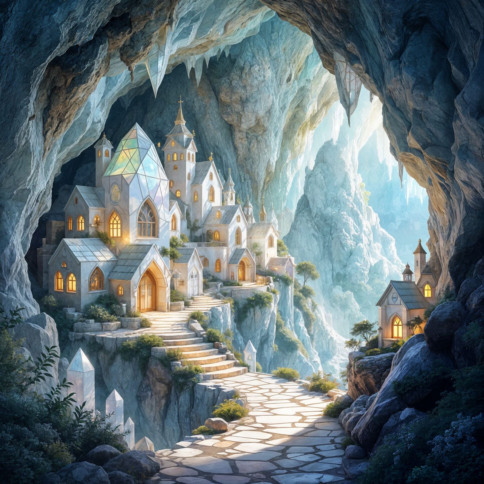 Ethereal Geode Village with Moonstone Structures