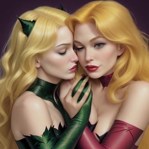 I dreamed that blonde catwoman kissing blonde poison ivy, lovingly affectionately hugging each other,