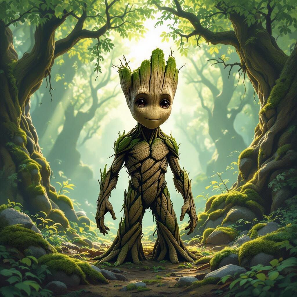 Groot in Ancient Forest Fantasy Concept Art Style