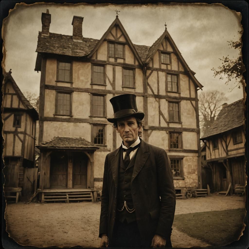 Man and Giant in Tintype Photograph, 1850s Style